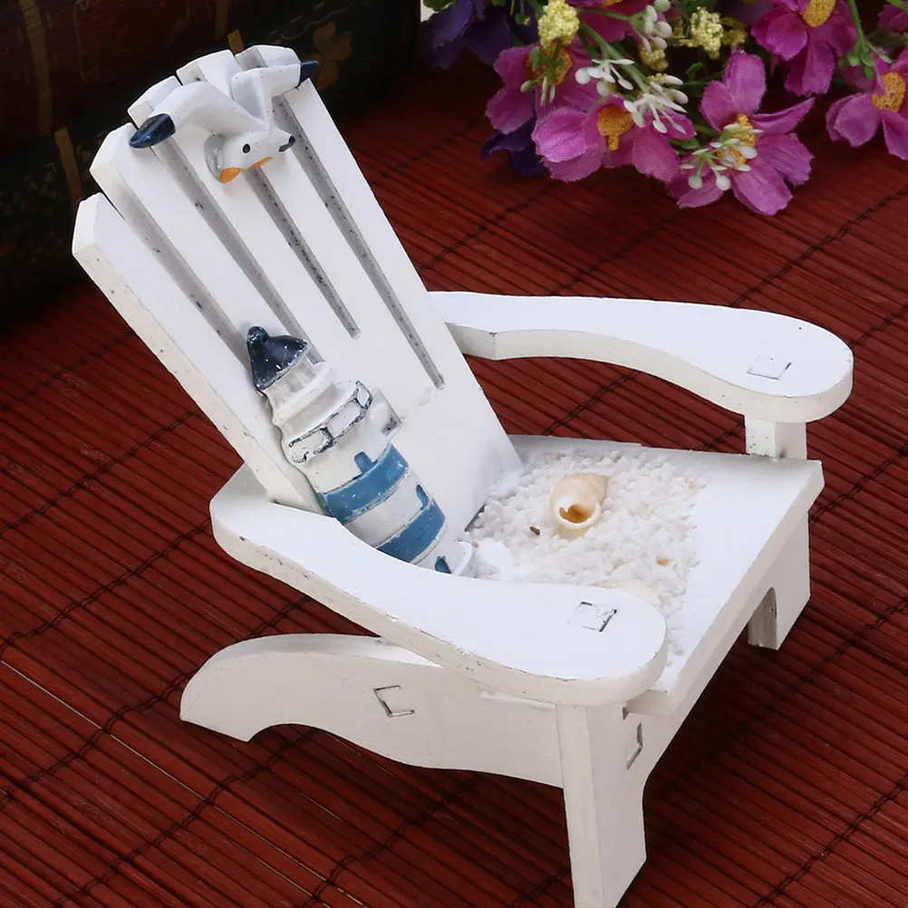 4pcs Wooden Beach Chair Ornament Set – Mediterranean Mini Chairs for Ocean, Nautical, Pool & Home Decor