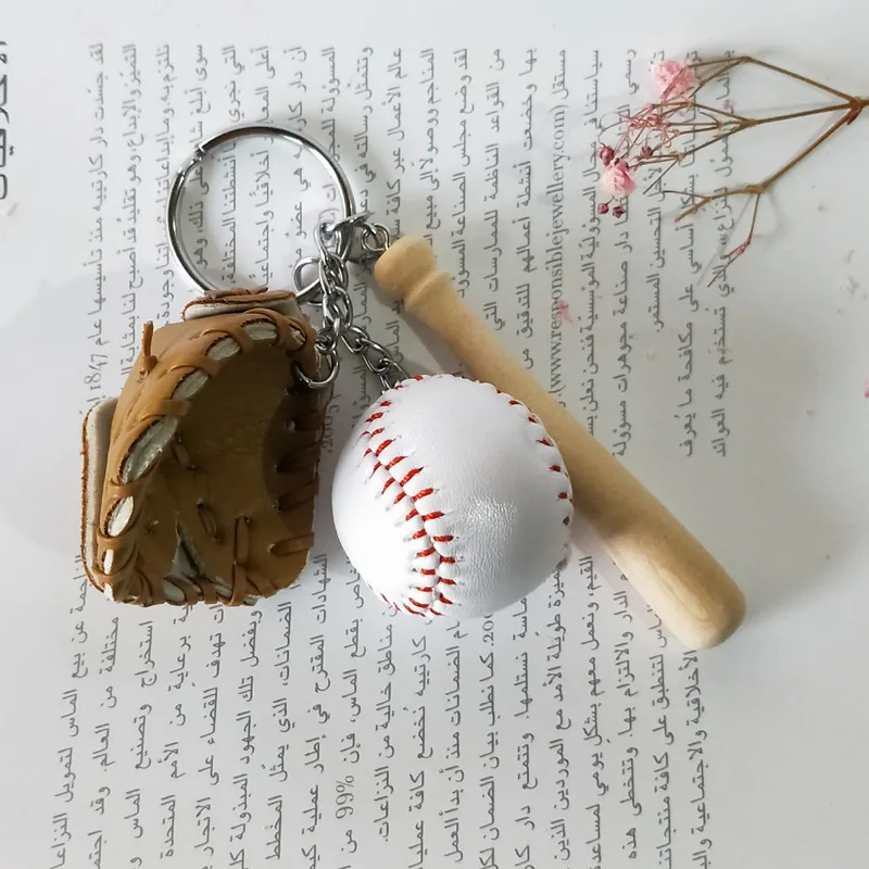 Mini Three-piece Baseball glove wooden bat keychain sports Car Key Chain Key Ring Gift For Man Women wholesale 1-17168 view 5