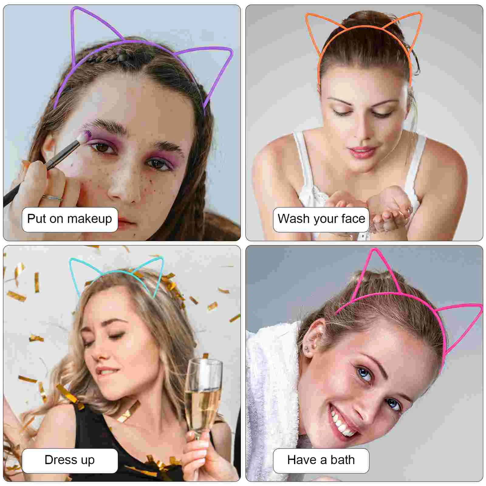 24 Pcs Head Bandana Cat Ear Headband Plastic 12 Colors Animal Headbands for Women Kitten Ears Adults Baby