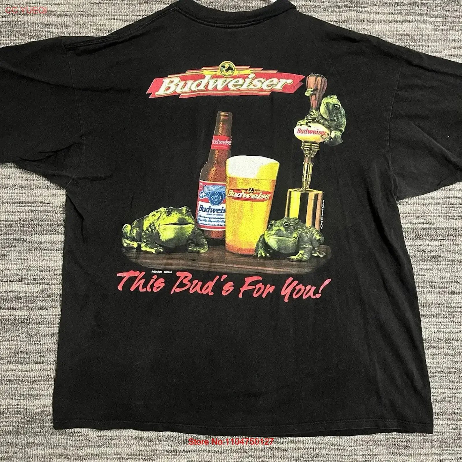 Vintage 1997 Budweiser Frog Mens 2XL graphic T Shirt This Bud s For You XXL vintage Washed designer clothes Stylish Versatile