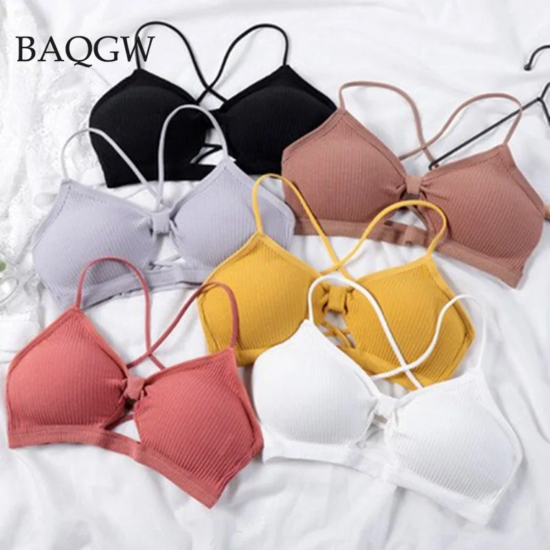 Bow Knot Design 6 Colors Sexy Back Cross Bandages Summer Tops for Women Casual Push Up Bra Lingerie Padded Nightwear Crop Tops