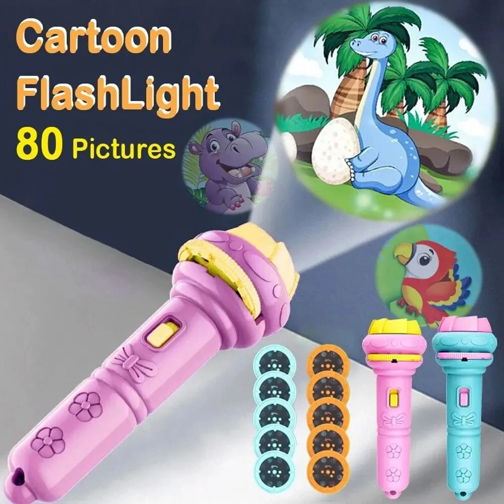 1Pcs Cards Cartoon Projection Flashlight 32 Patterns Creative Children Flashlight Toy Projector Baby Toys Bedtime Story Book Toy