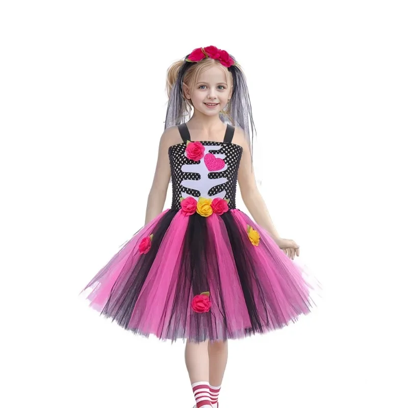 

Scary Skeleton Halloween Costumes for Girls Kids Zombie Bride Fancy Dress Party Tutu Outfit Toddlers Children Cosplay Ball Gown