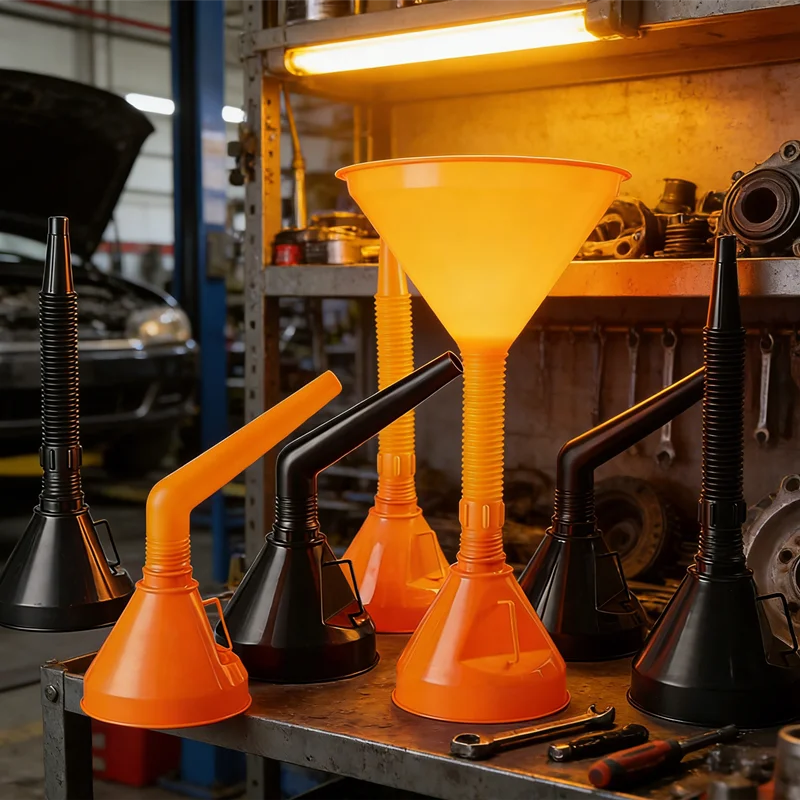 Spill-Proof Funnel Set for Automotive Fluids Include Wide Mouth and Right Angle Funnel, Perfect for Clean Refilling of Oil, Fuel