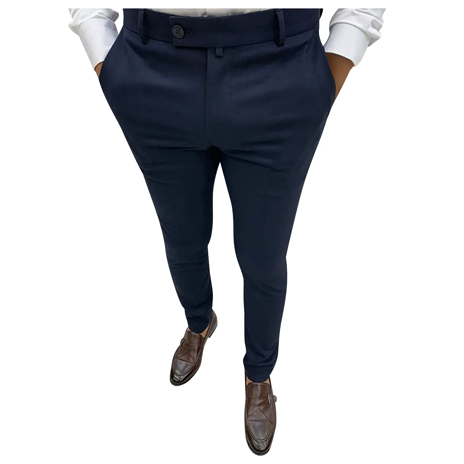 

Men'S Skinny Pants Fashion Stretch Dress Pants Slim Fit Solid Color Button Pants Business Casual Golf Suit Pants With Pockets