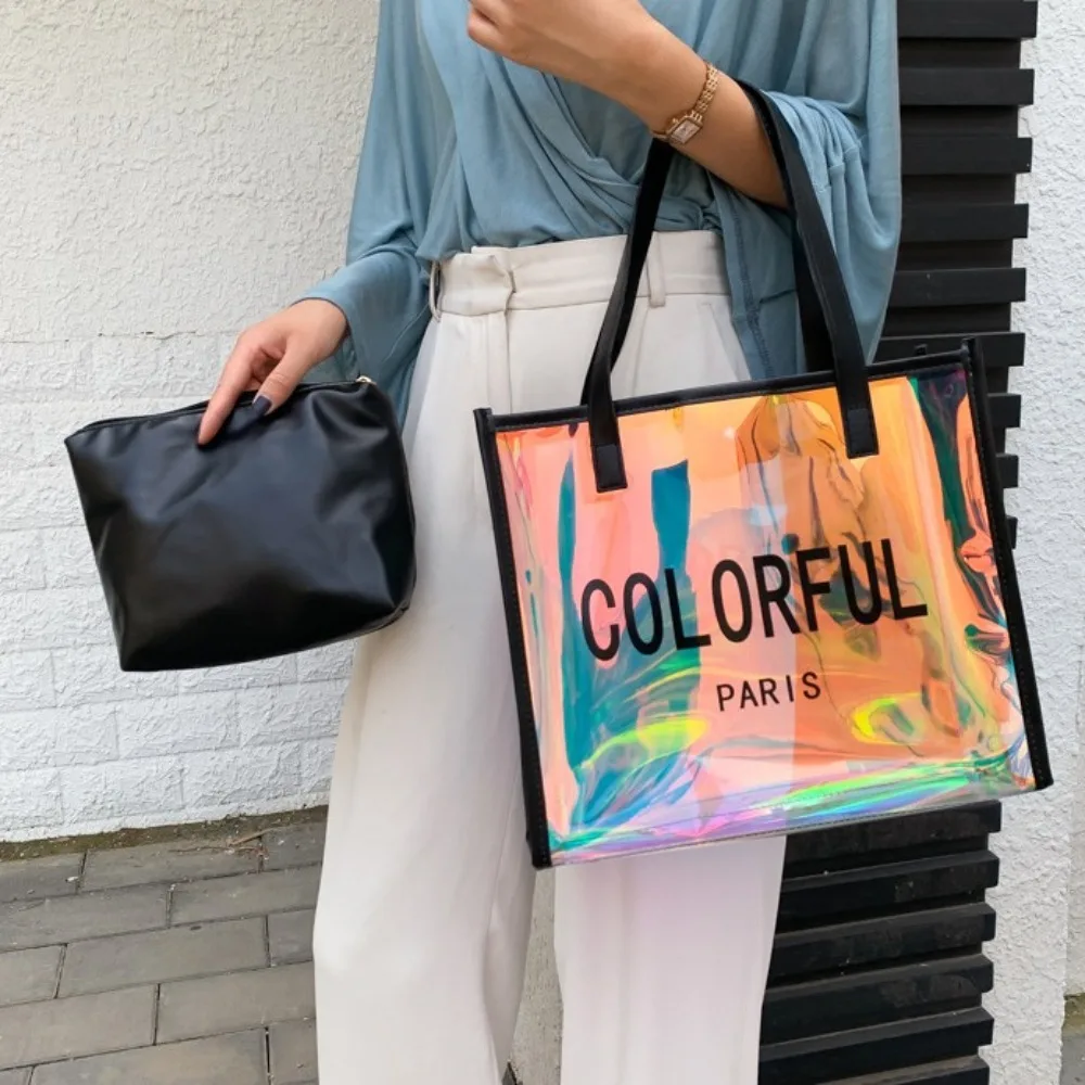

Large Capacity Laser PVC Handbag Korean Style Underarm Bag Beach Portable Tote Storage Summer Waterproof Shoulder Bags Travel