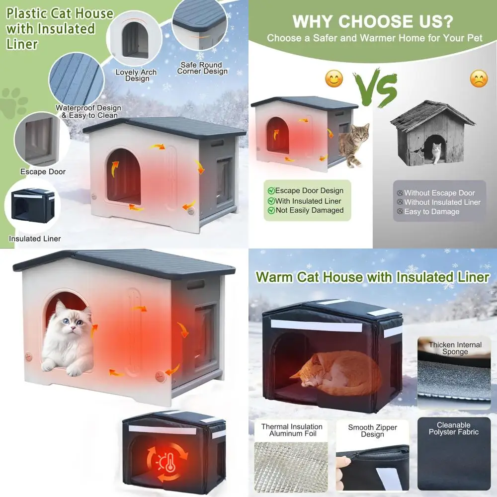 

Изолированный уличный кошачий домик с водонепроницаемым чехлом и люком для побега для зимнего укрытия