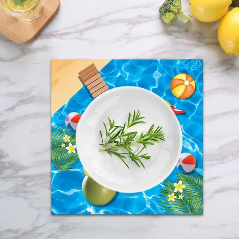 

Summer Party Tableware 10pcs Swimming Pool Party Supplies Beach Party Paper Napkins And Cups Pool Party Plates For Picnic