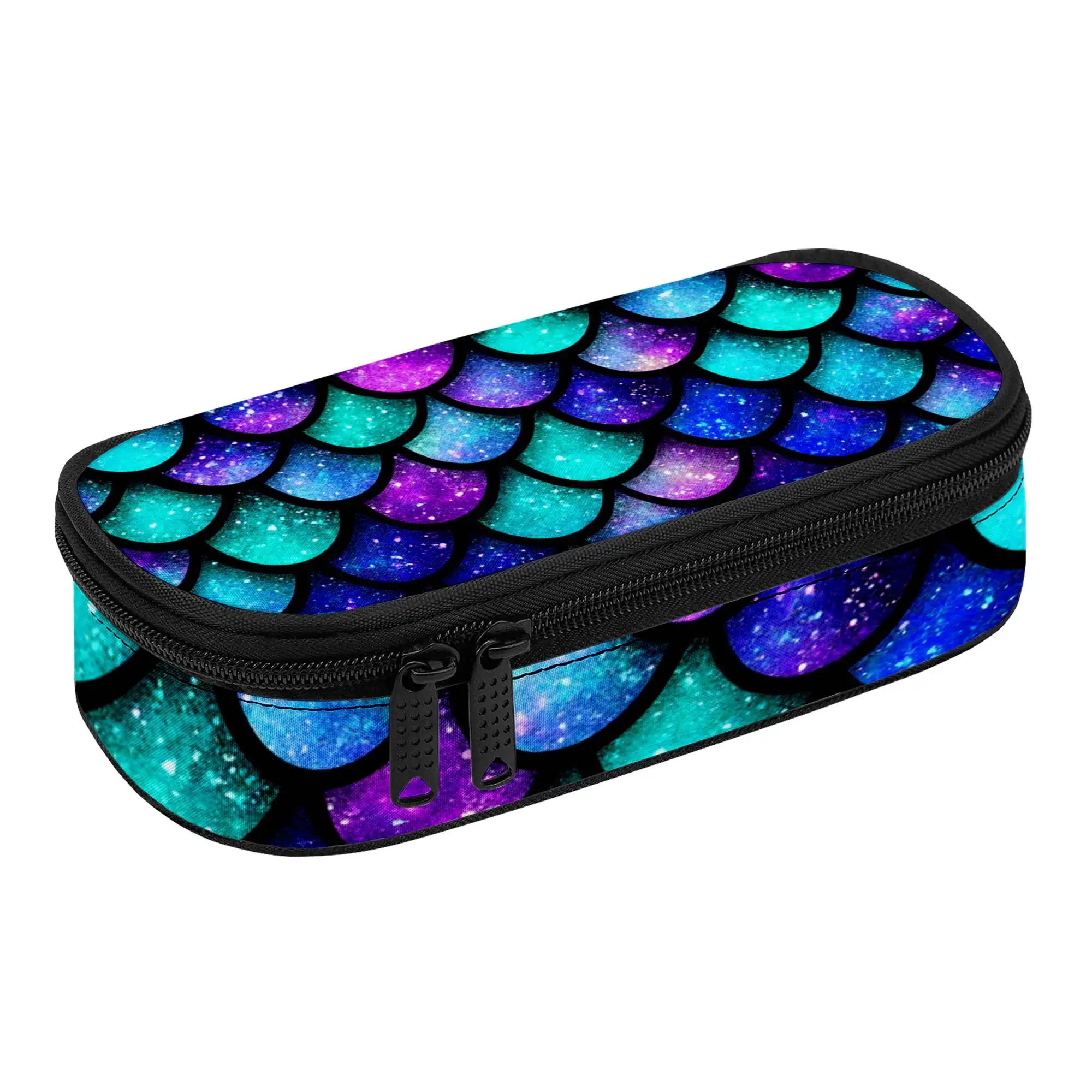 Pencil Case with Mermaid Scales Design, Galaxy Tiles Pencil Pouch, Aqua Shimmer Pencil Bag Featuring a Zipper Compartment