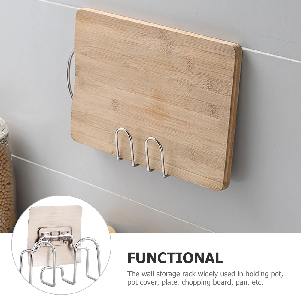 

Kitchen Cutting Board Rack Stainless Steel Wall Mounted Pot Lid Organizer Punch-Free Storage Shelf For Pan Plate Chopping