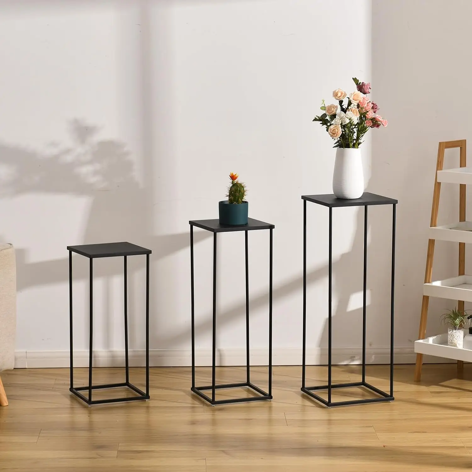 3Pcs Black Wedding Flower Vase  Metal Plant Shelf for Flower Display Corner Planter Pot Rack for Living Room Patio Decor