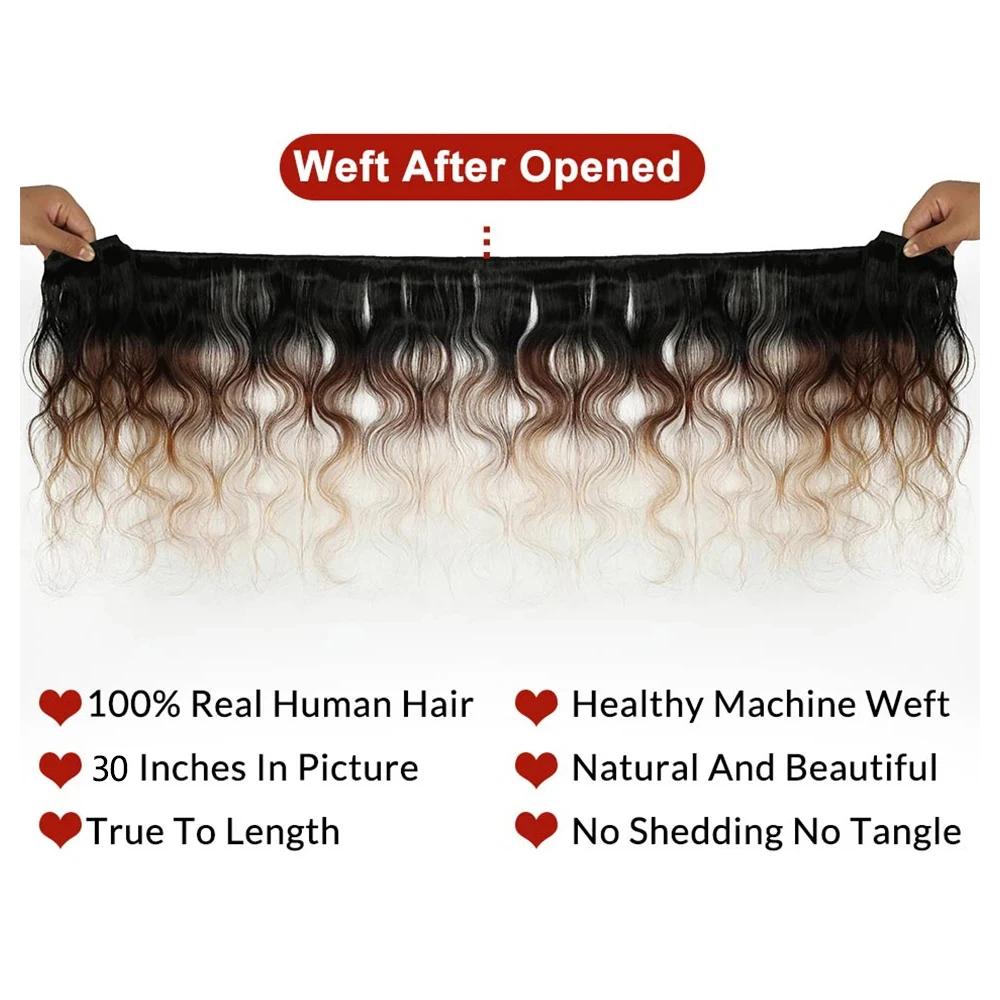 10A Ombre Włosy brazylijskie Body Wave 3 zestawy Ombre Brazylijski dziewiczy włosy Ludzkie włosy wyplata Doczepy Wątek 3 ton 1b/4/30 Kolor