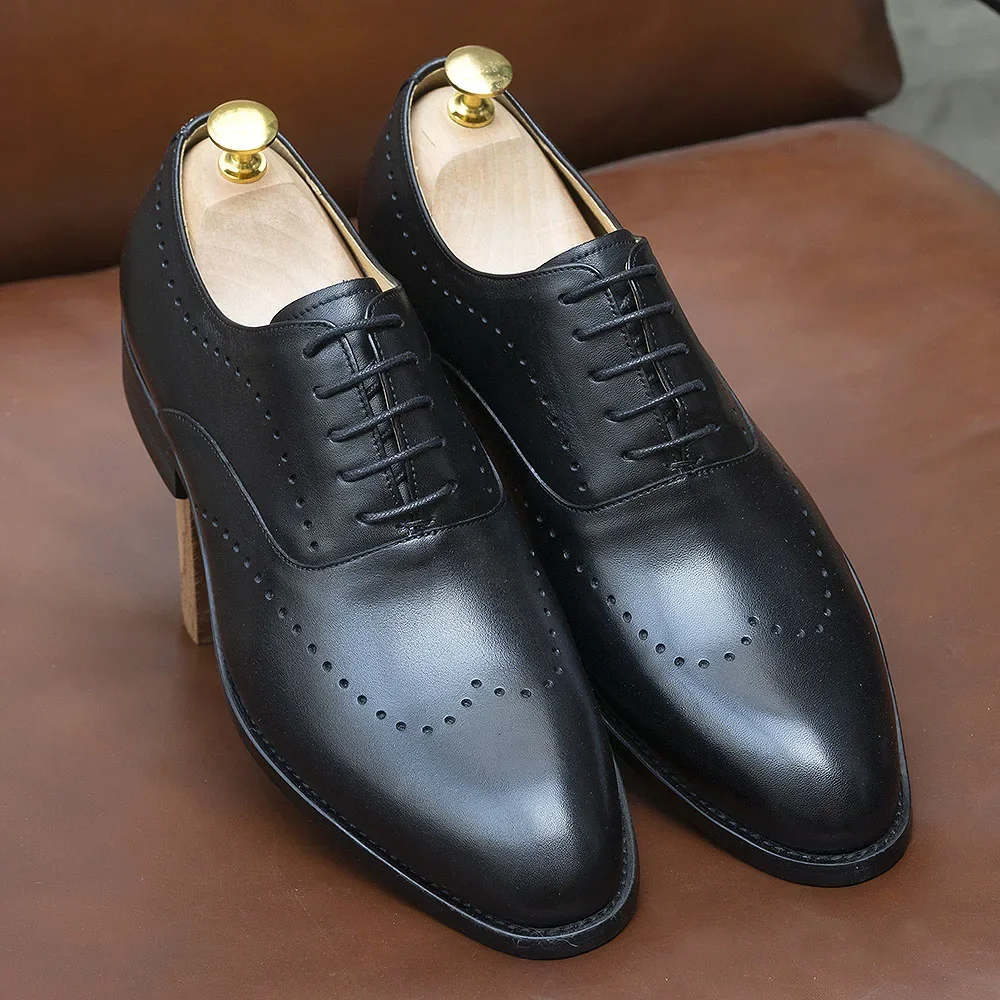 Classic Men's Real Leather Wingtip Oxford Dress Shoes Handmade Lace-Up Wedding Party Business Office Formal Footwear