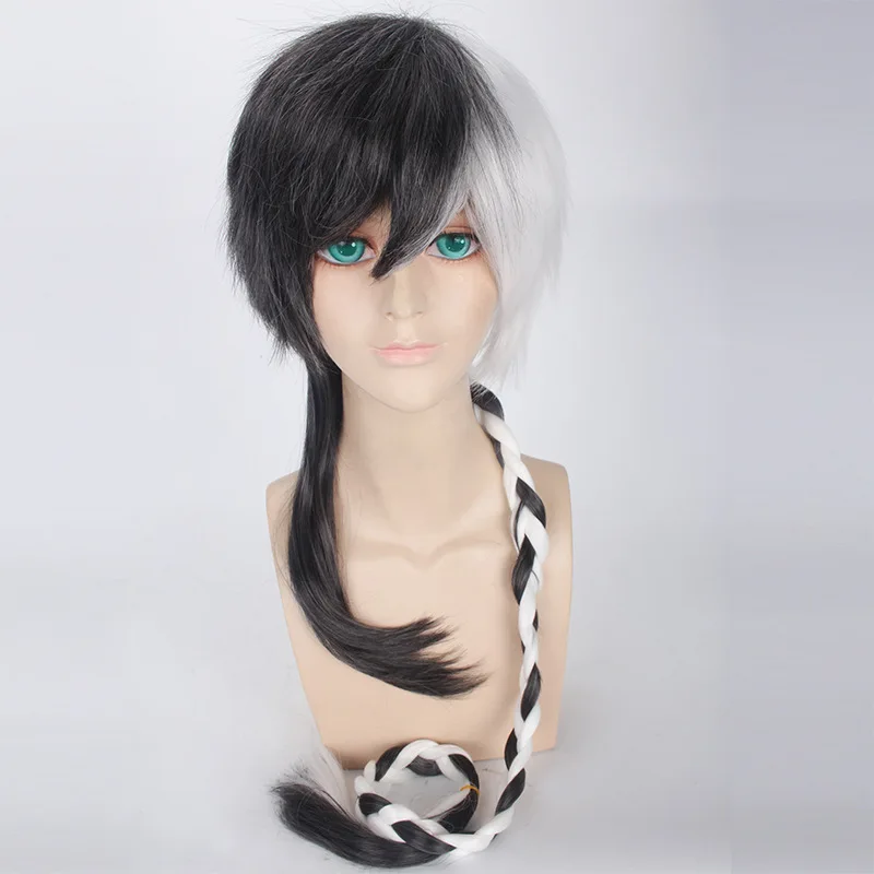 

48-Inch Long Straight Fringe Synthetic Black And White Wig For Holiday Party Halloween Cosplay