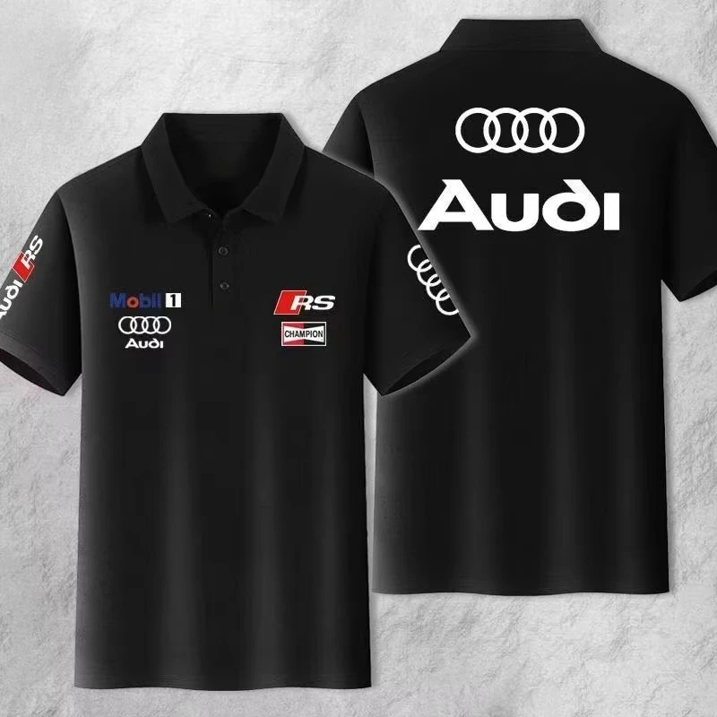 

Новая простая деловая мужская рубашка-поло с принтом Audi, дышащая свободная футболка с короткими рукавами и лацканами для верховой езды, одежда для гонок для пар