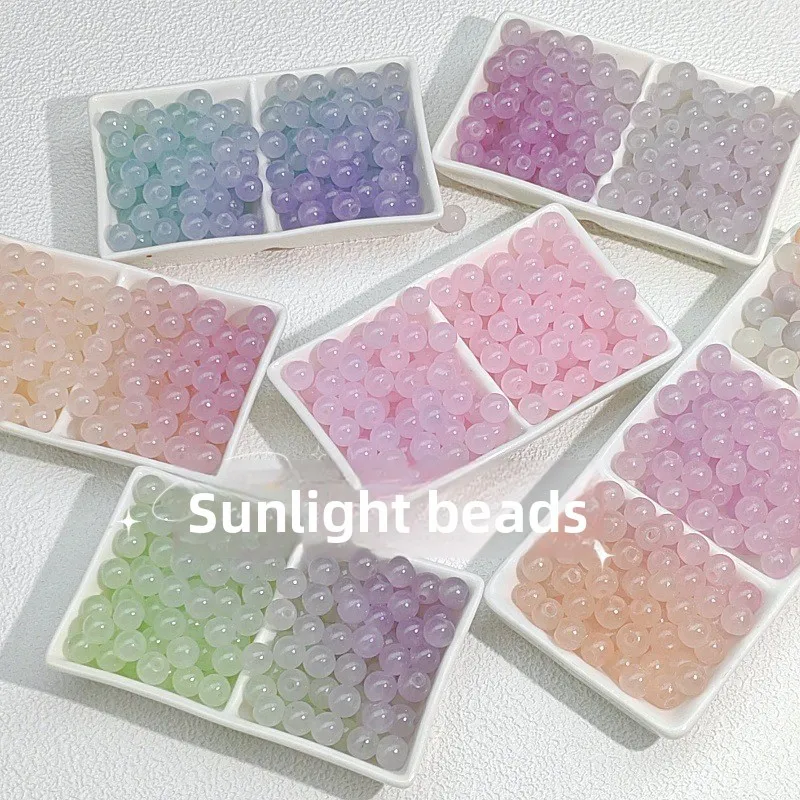 50PCS UV Sunlight Color Changing Glass Beads Luminous Jade Round Loose Spacer Beads for DIY Bracelet Necklace Jewelry Making