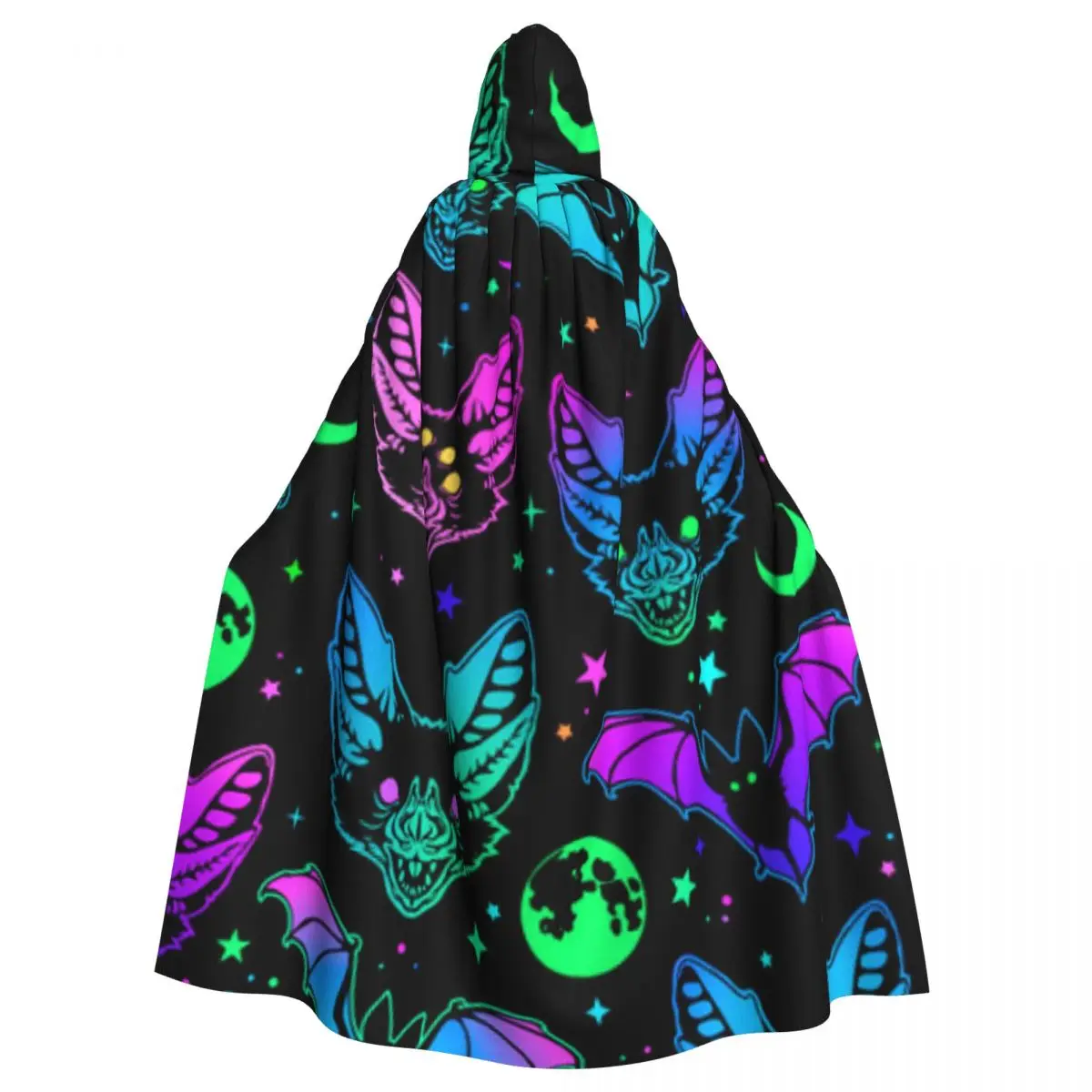 Adult Vampire Cape Hooded Robe Multicolored Bats Halloween Cloak Full Length Cosplay