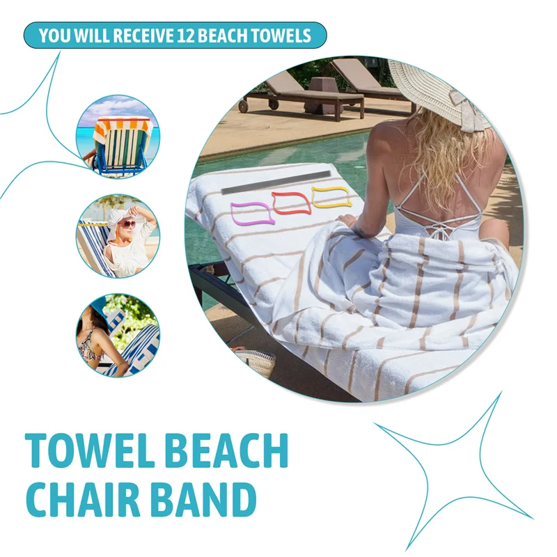 ABNO-12 Pcs 비치 타월 밴드, 탄성 비치 타월 홀더, 의자 클립, 비치 의자 수영 휴가를위한 여러 가지 빛깔의 타월 밴드