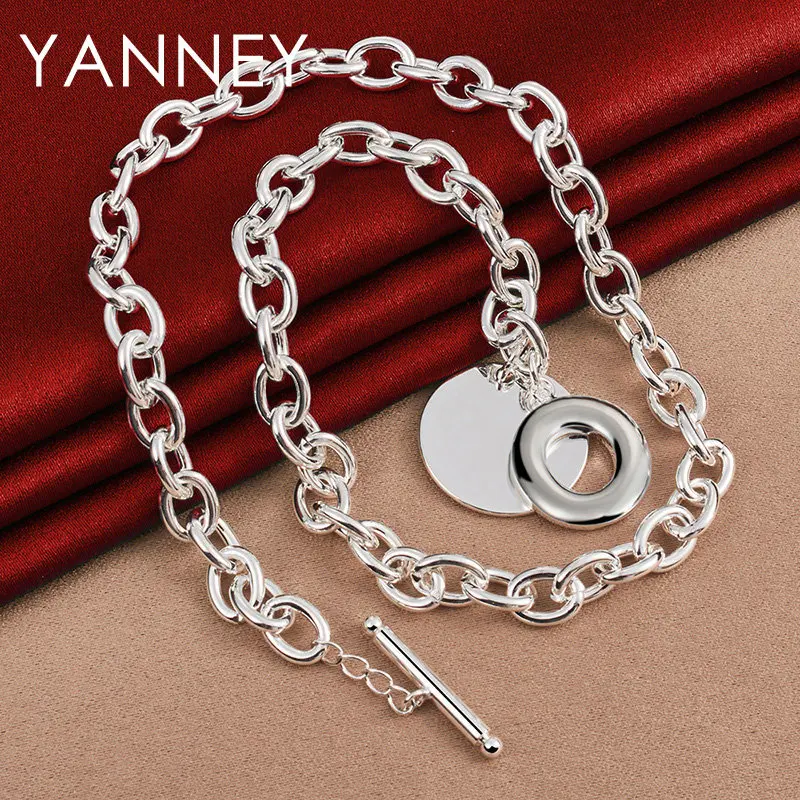 YANNEY 925 Sterling Silver 18 Inches Fine Polished Round Necklace For Women Men Fashion Charm Girlfriend Gift Jewelry Party