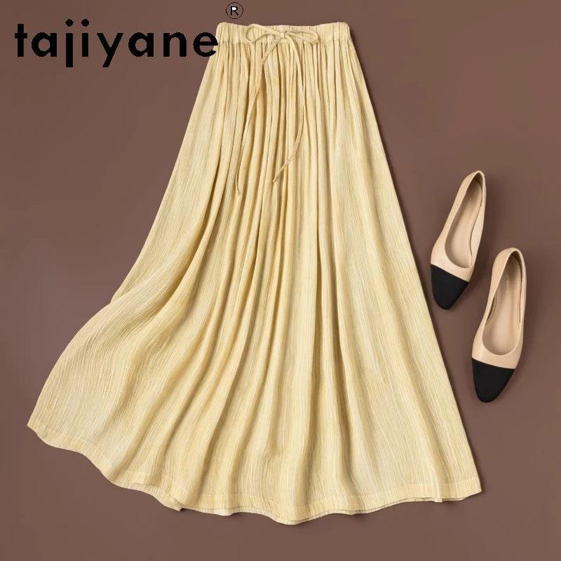 

TAJIYANE 100% Mulberry Silk Yellow Skirt Women Elegant Long Skirts Real Silk Summer Skirt Woman Clothing 2026 Юбка Женская