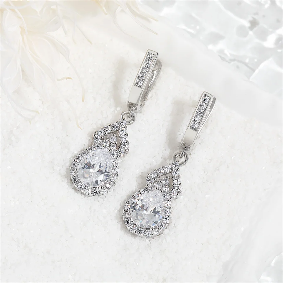 Inlaid Water Drop Fortune Earrings Water Drop Shaped Gemstone Earrings Jewelry Gifts High-end Light Luxury Zircon Gourd Earrings