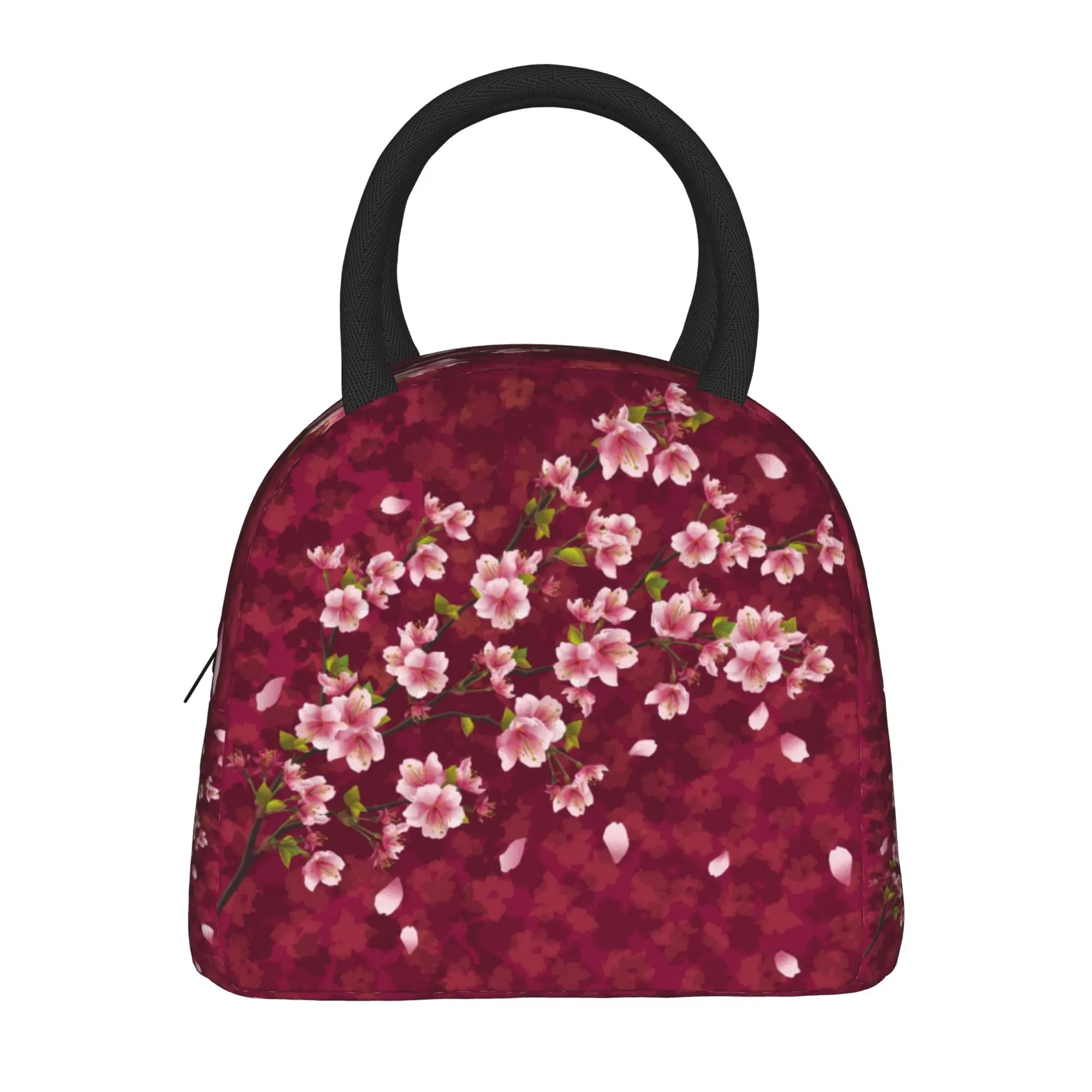 Japanese Sakura Cherry Blossom  Insulated Lunch Bag Cooler Bag Meal Container  Portable Tote Lunch Box Food Handbags School