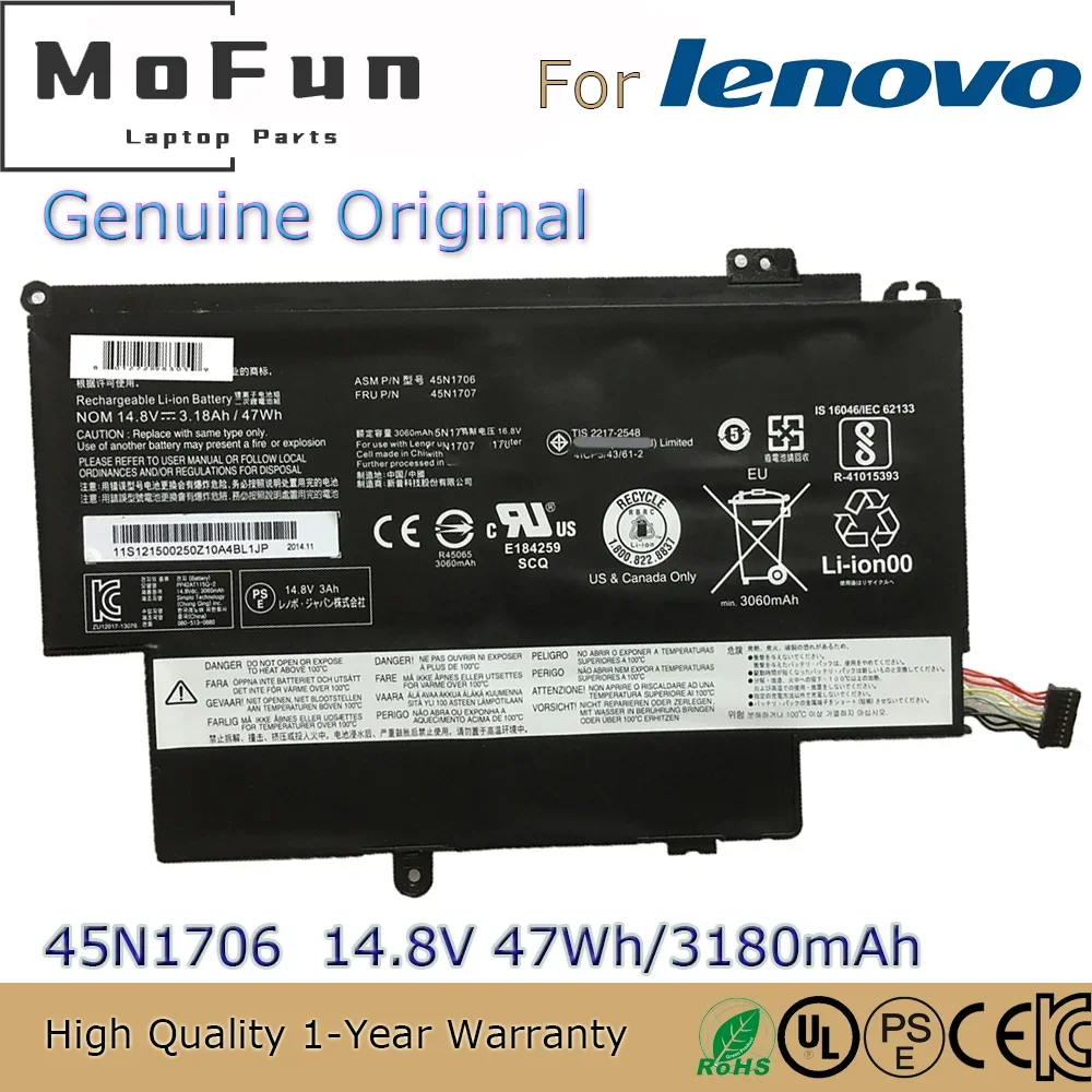 

Brand New Original 45N1706 14.8V 47Wh Laptop Battery for Lenovo ThinkPad 12.5" S1 Yoga (20CD0060CD) 45N1704 45N1705 45N1707 etc.