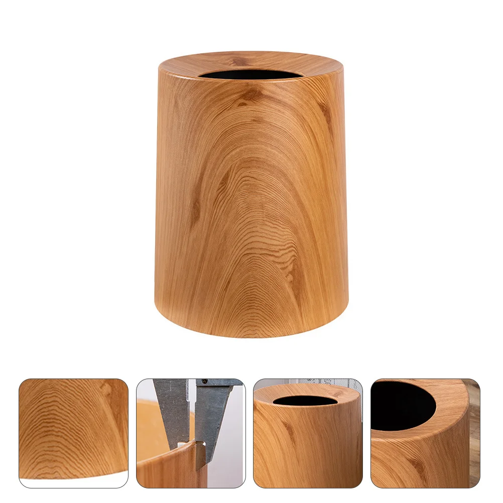 

1pc Wood Texture Trash Can Lidless Waste Container Hidden Tapered Design Modern Home Kitchen Garbage Storage Bucket