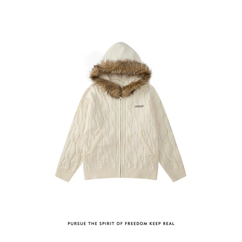 

Свитер-кардиган с капюшоном в стиле ретро, мужской и женский осенне-зимний модный брендовый свободный повседневный вязаный свитер для пар, куртка