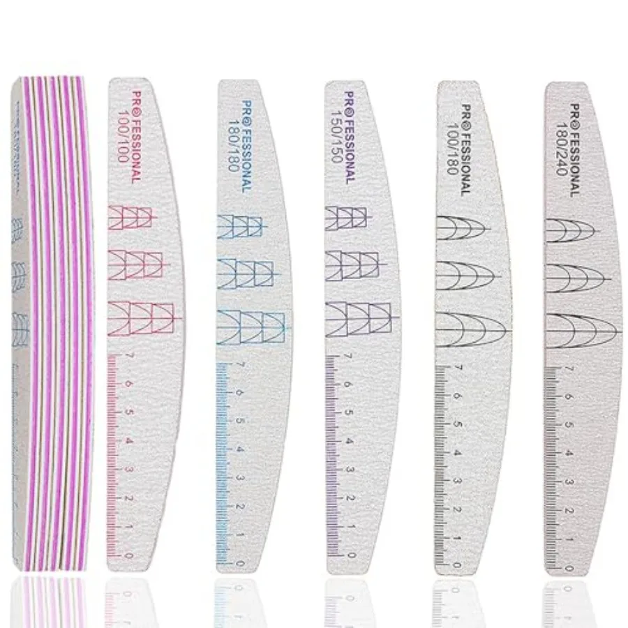 

10Pcs Nail Files and Buffers, Emery Boards for Nails, Double-Sided Fingernail File, Half-Moon Nail Files for Natural/Gel Nails,