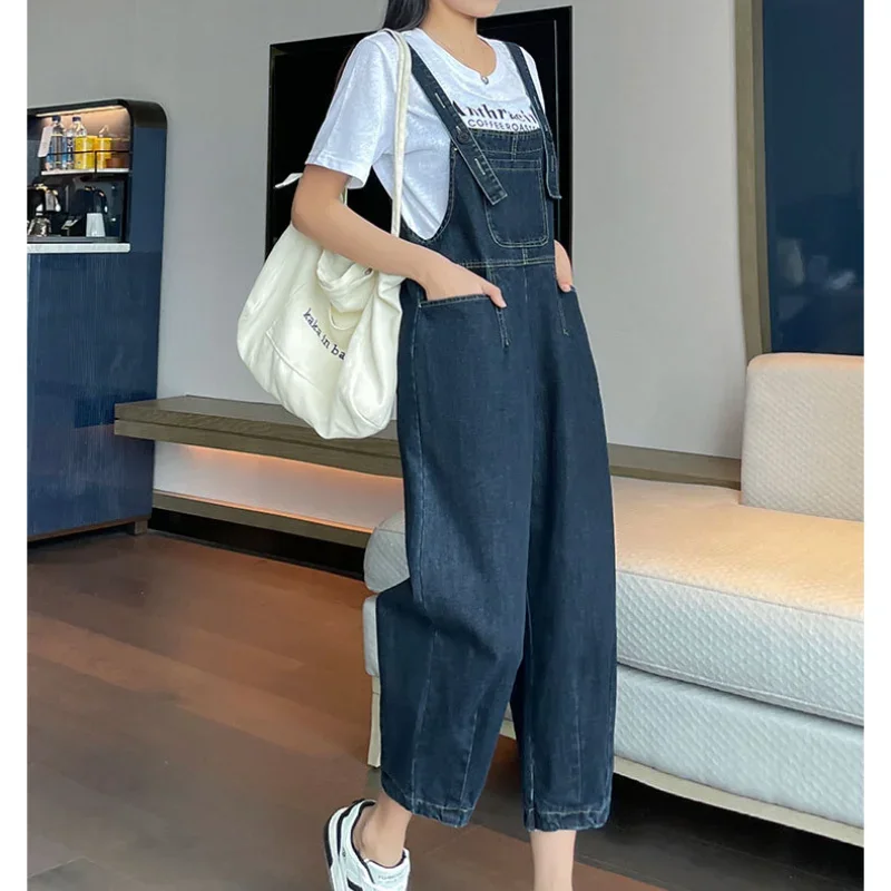 

High-waist Denim Overalls Women's New Loose and Slim Dark Blue Fashion Versatile Jeans Jumpsuit Harem Pant Showcase Unique Style
