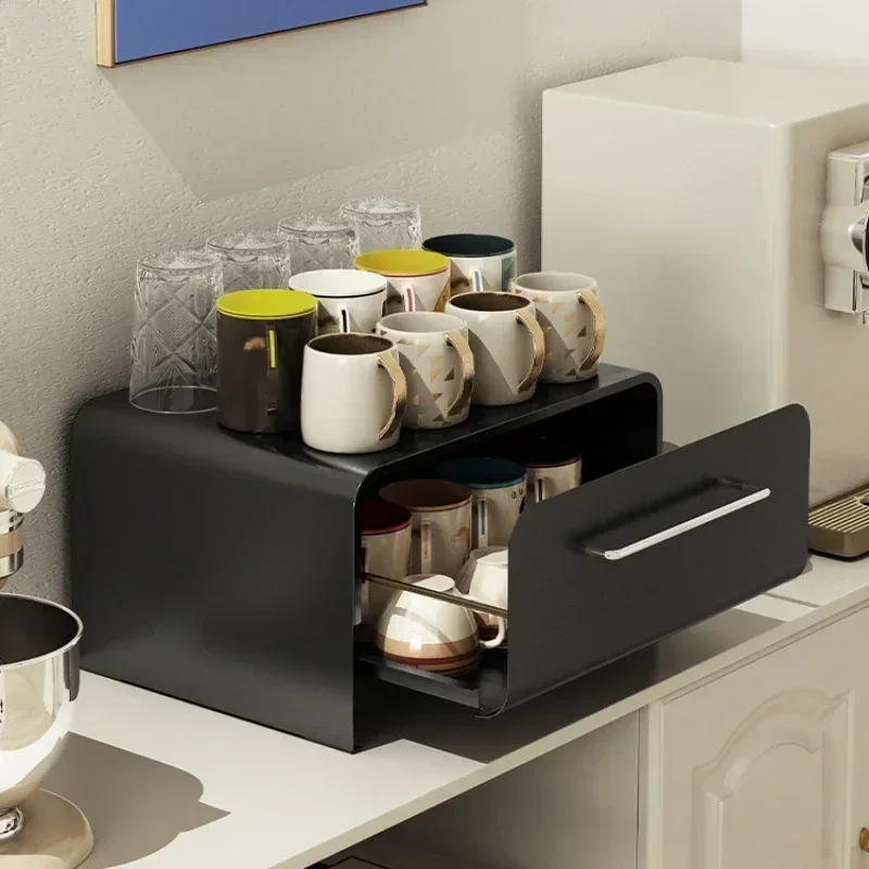 

INS Coffee Machine Storage Rack, Tea Bag Capsule Drawer Organizer, Dustproof Tea Cup Holder, Kitchen Counter Storage Cabinet