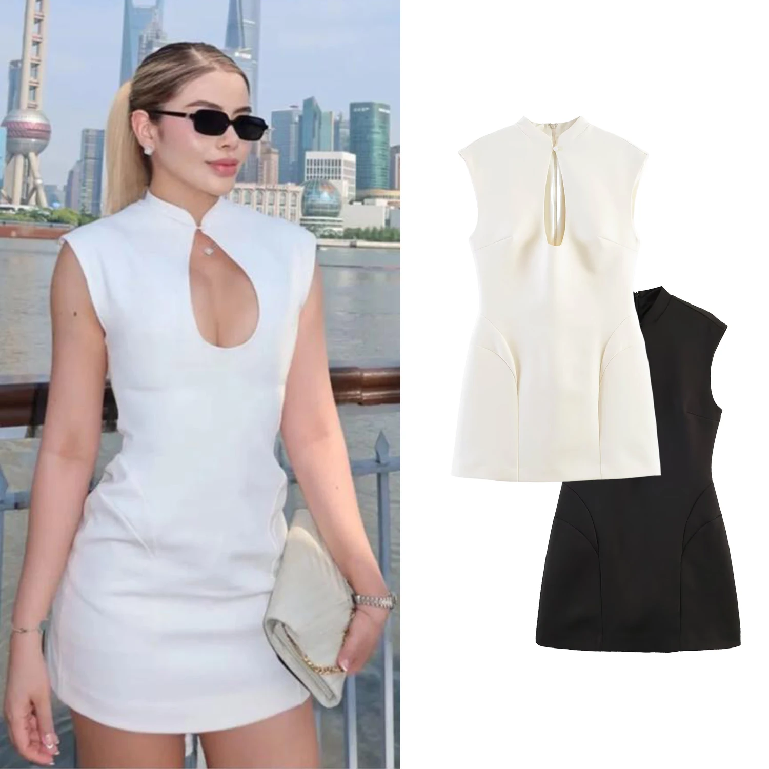 Vestidos Sólidos de Verano para Mujer, Nuevos Vestidos Elegantes y Ajustados sin Mangas con Aberturas, Vestidos Mini con Cintura Ajustada, Vestido Corto Chic y Sexy para Dama