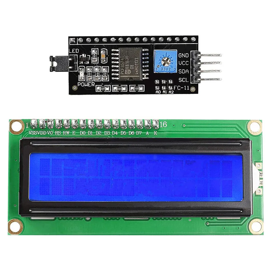 New LCD1602+I2C 1602 16x2 1602A Blue/Green Screen HD44780 Character LCD /w IIC/I2C Serial Interface Adapter Module For Arduino