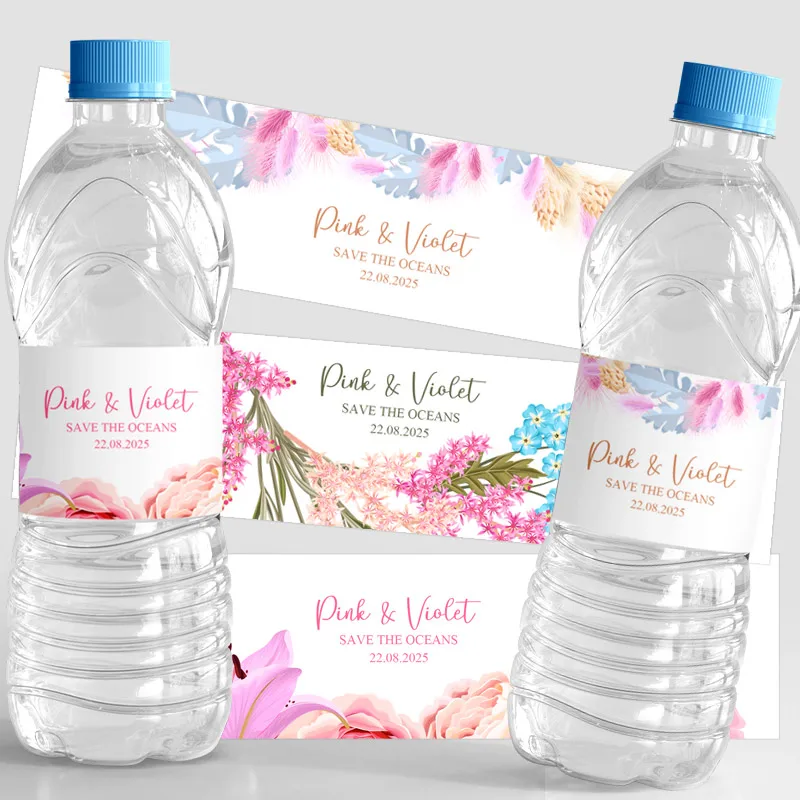 

500ml Water Bottle Stickers Custom Bridal Wedding Sticker Tags Birthday party Baby Shower Anniversary Name Thank You Labels