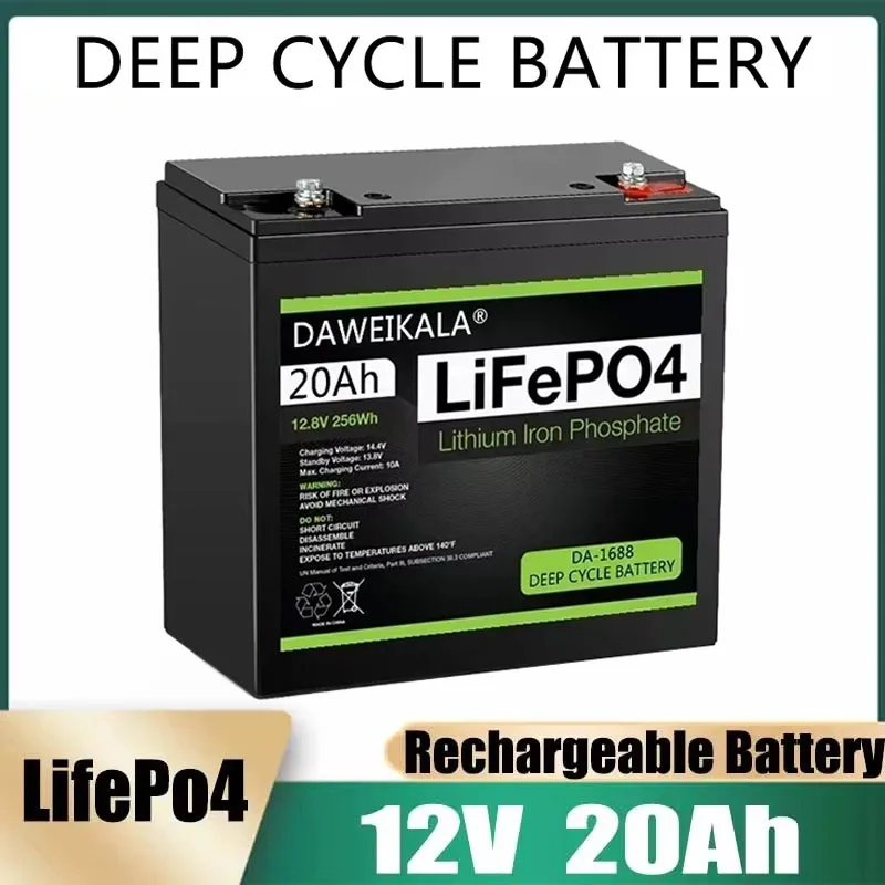 12V Battery 20Ah LiFePo4 Battery Lithium Iron Phosphate 12V LiFePo4 Rechargeable Battery for Kid Scooters Boat Motor Tax Free