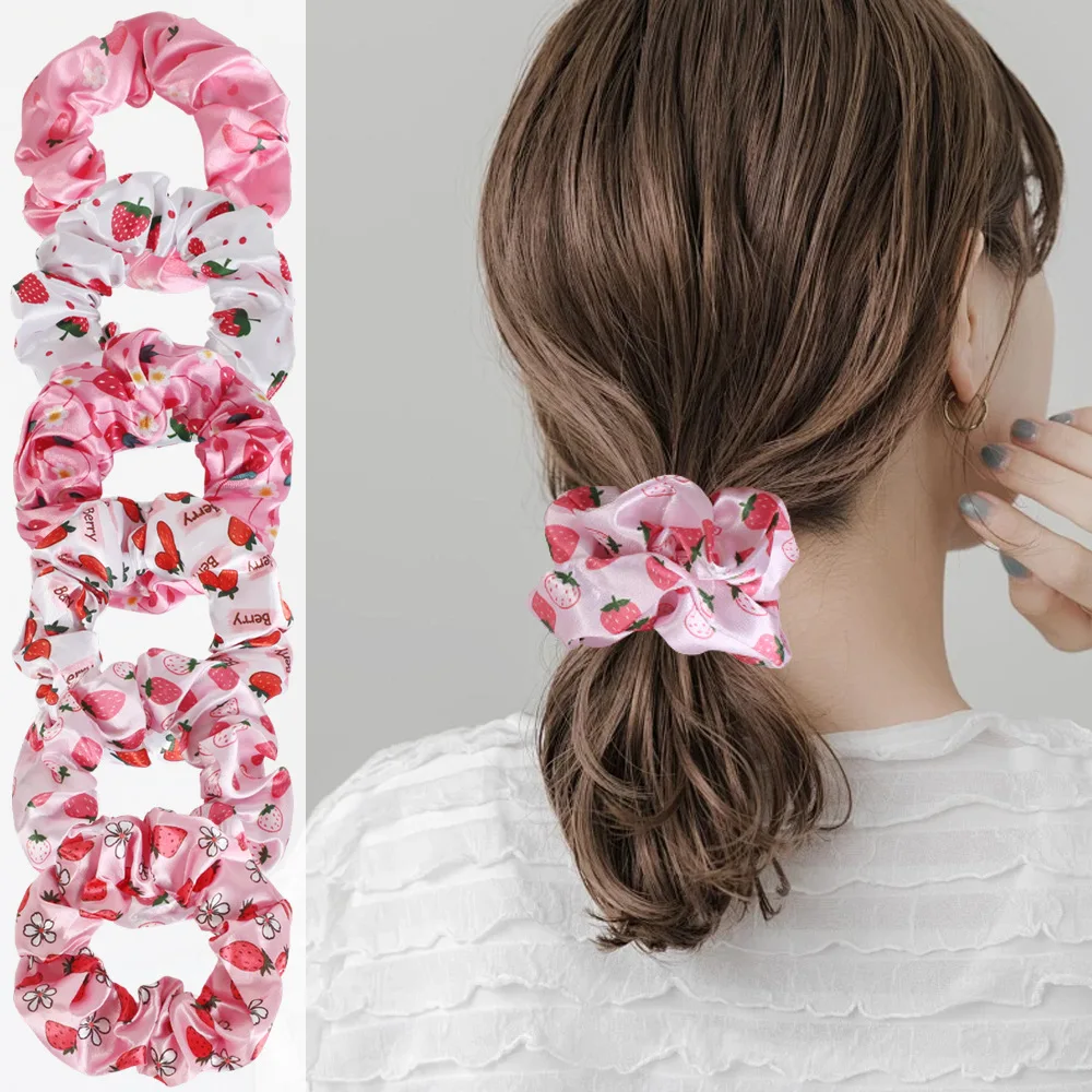 2026 Summer Trend Element Scrunchies Korean Cute Fruit Strawberry Avocado Watermelon Thin Hair Bands