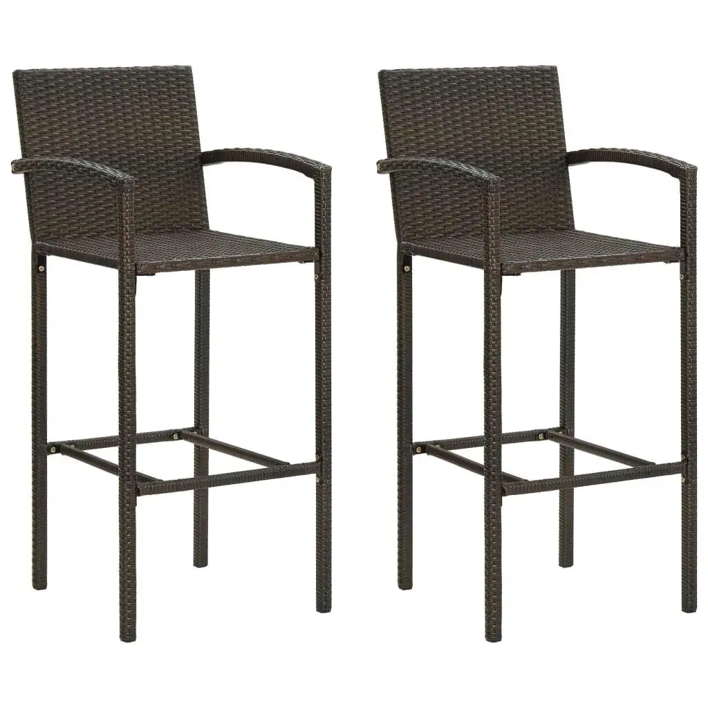 3PC Brown Poly Rattan Patio Bar Set for Outdoor Dining & Relaxation