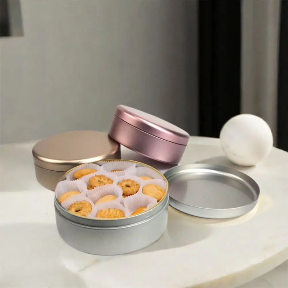 

3Pcs Multifunctional Tinplate Tea Cake Tin 3 Color Round Cookie Storage Boxes Simple Candy Biscuit Packaging Box Chocolate