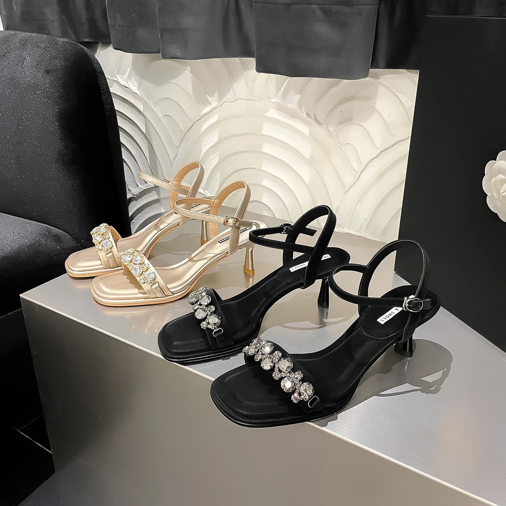 

2025 New High Heel Sandals Women's Open Toe Ele Lady Sle Par Rhinestone High Heels Faion Women's oes Glitter Leather