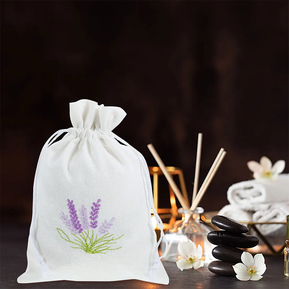 

Drawstring Fabric Pouches Lavender Print Empty Sachet Bags for DIY Rose Or Herb Fillings Home Freshener Closet Storage Essential