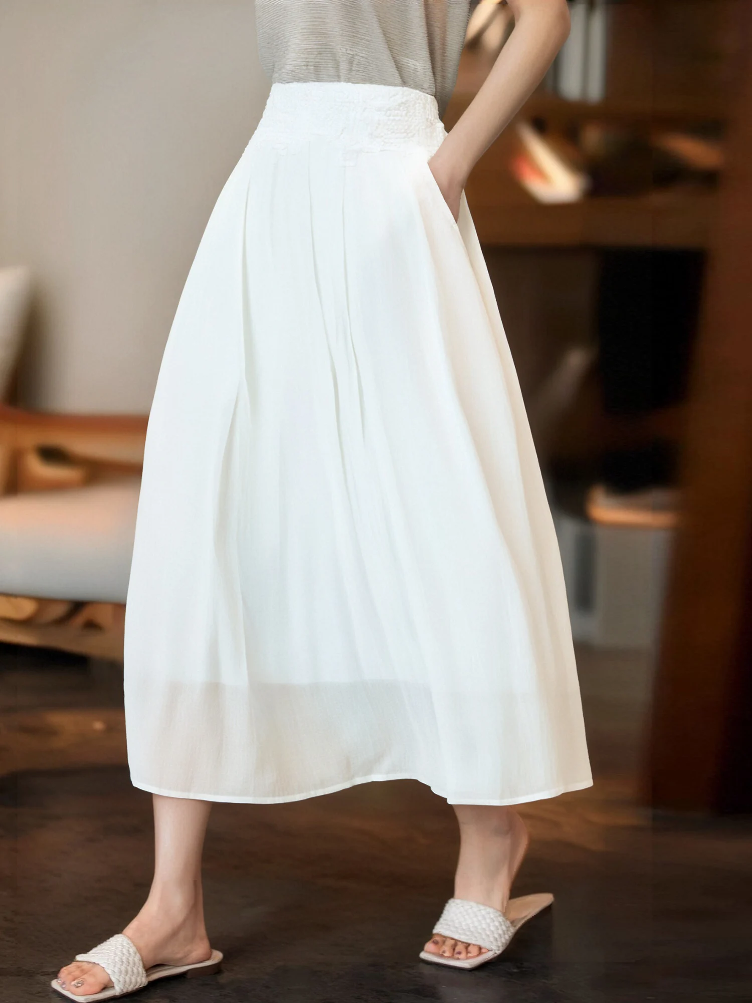 

Новая женская летняя юбка-миди Dr Chivirin с вышивкой, 3D-плиссировкой, свободного кроя, А-силуэта, с завышенной талией, визуально стройнящая