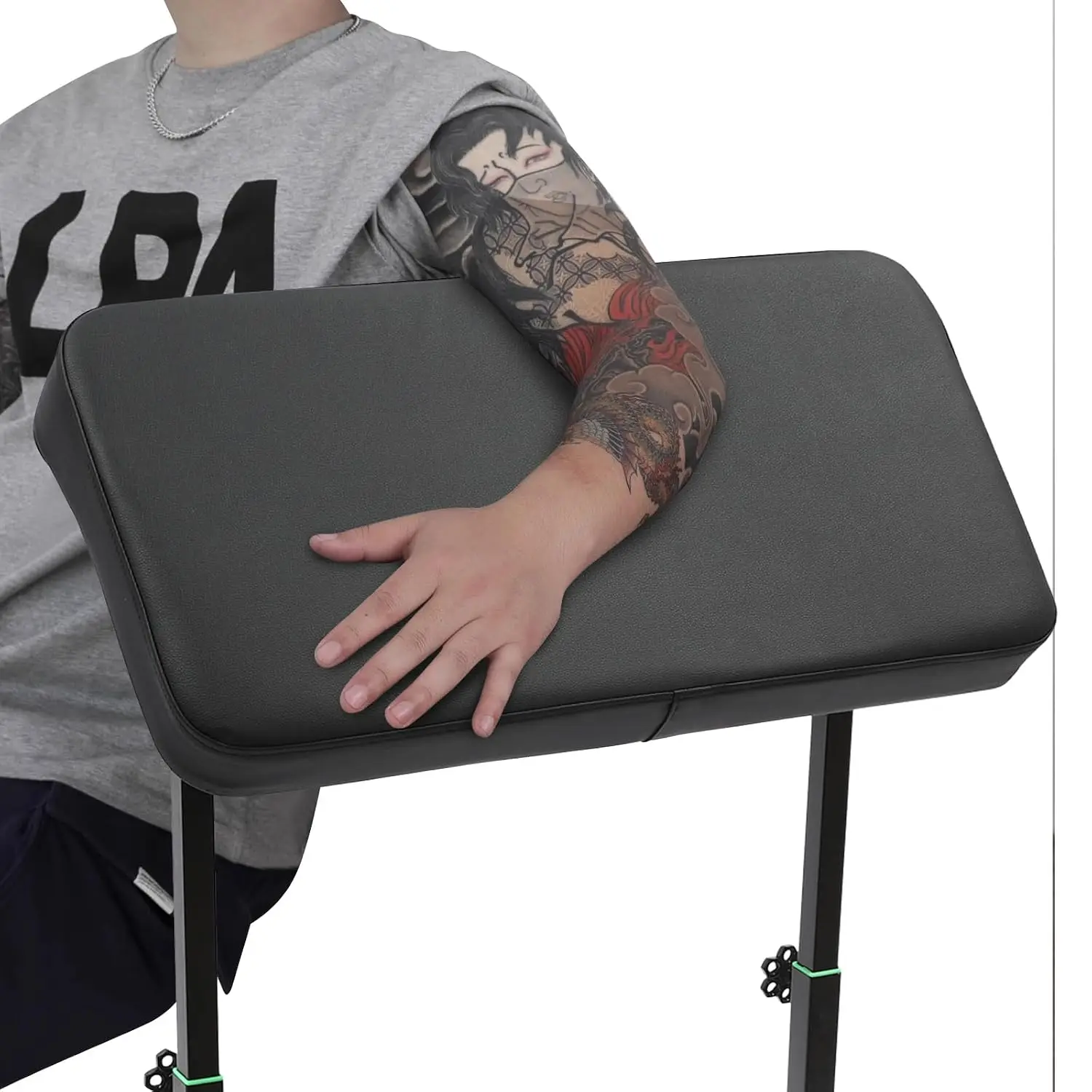 Soporte para Brazo de Tatuaje, 180 ° Soporte de Brazo con Almohadilla de Esponja Inclinable, Altura Ajustable de 69-102 cm, Reposabrazos, Reposapiés, Soporte Máximo Capacidad de Carga 30 kg, Soporte