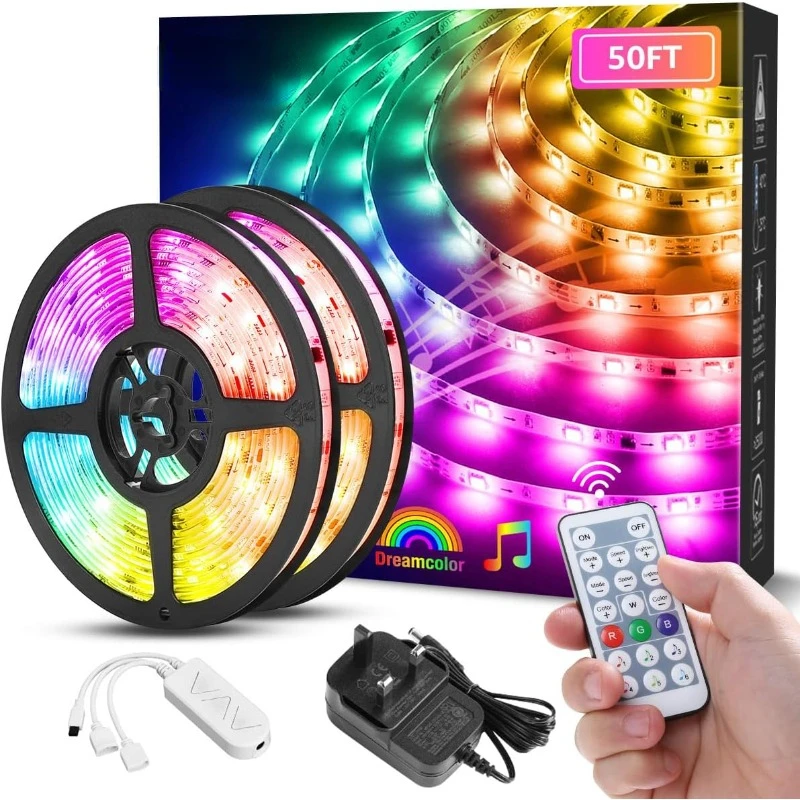 

LED Strip Lights, 50ft Music Sync MagicColor Light Strip with Remote, Valentines Gifts for Men & Women, 5050 RGB Lights