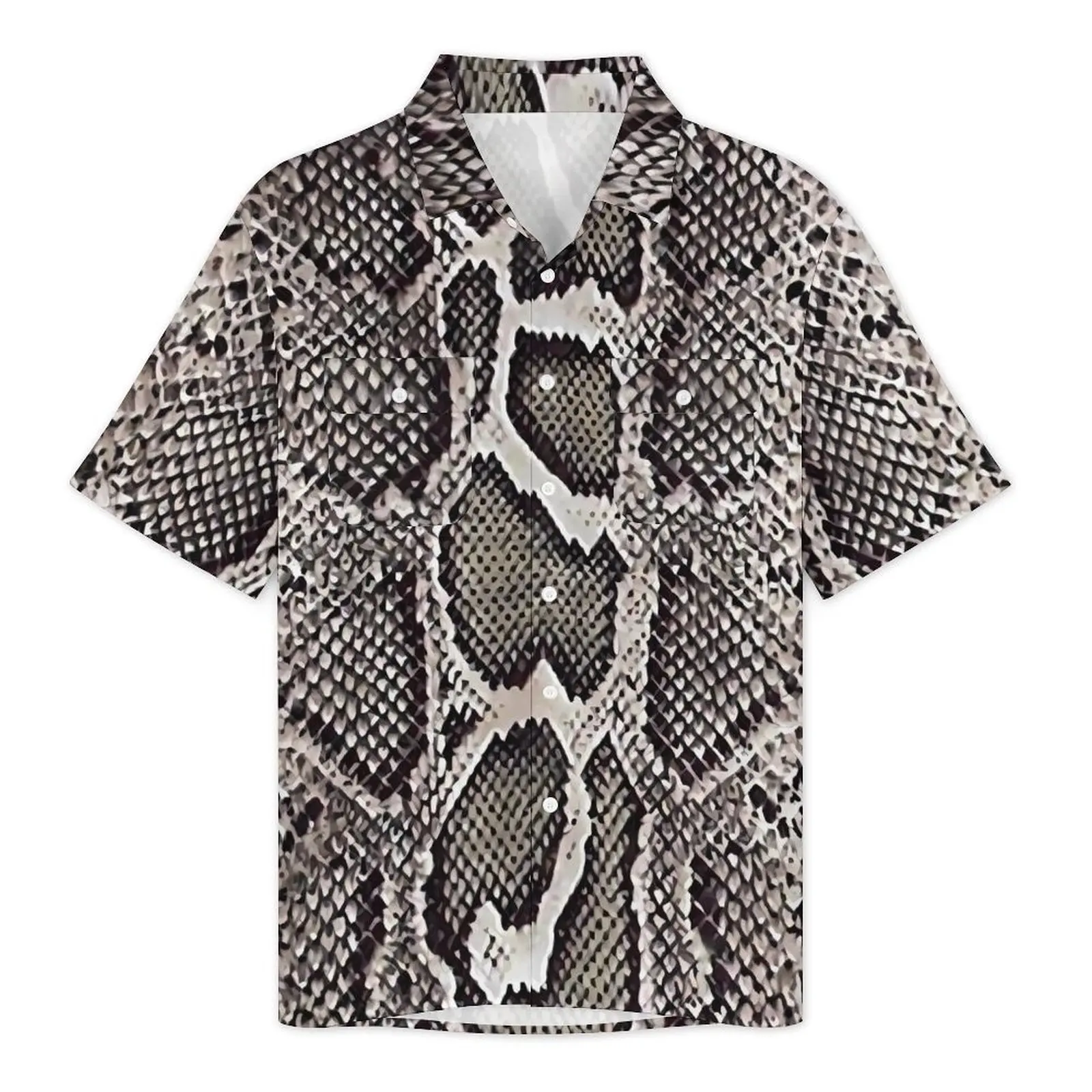 Faux Snakeskin Vacation Shirt Male Funny Animal Print Elegant Casual Shirts Hawaii Short Sleeve Street Style Oversize Blouses