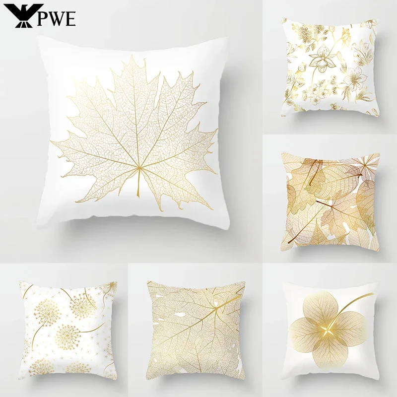 45*45cm Gold Leaf Polyester Cushion Cover Gift Throw Pillows Pillowcase Decorative Home Sofa Pillow Covers