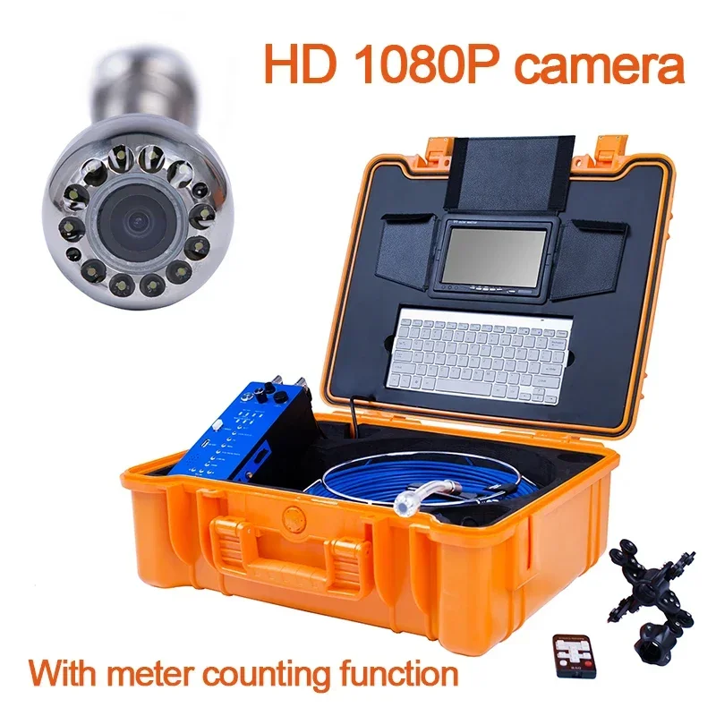 HD 1080p Drain Sewer Pipeline Camera Type Function Endoscope H1 Pipe Inspection System with ABS Box Meter Counter Remote Control