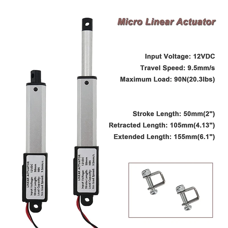 Attuatore Micro-lineare, corsa da 2 pollici, 90N/20.3Lb, velocità 9.5 Mm/S attuatore elettrico impermeabile attuatore lineare motore 12V