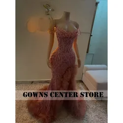 Aso Ebi Style Pink Rhinestones Prom Dresses Strapless Luxury Gowns Elegant Evening Dress Wedding Party Mermaid Customized