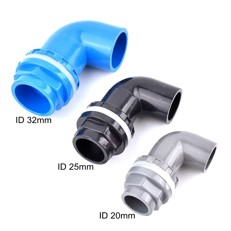 I.D20~50mm PVC Aquarium 90° Elbow Drainage Connector Fish Tank Overflow Joints Water Inlet Outlet Supply Pipe DIY Drain Fittings